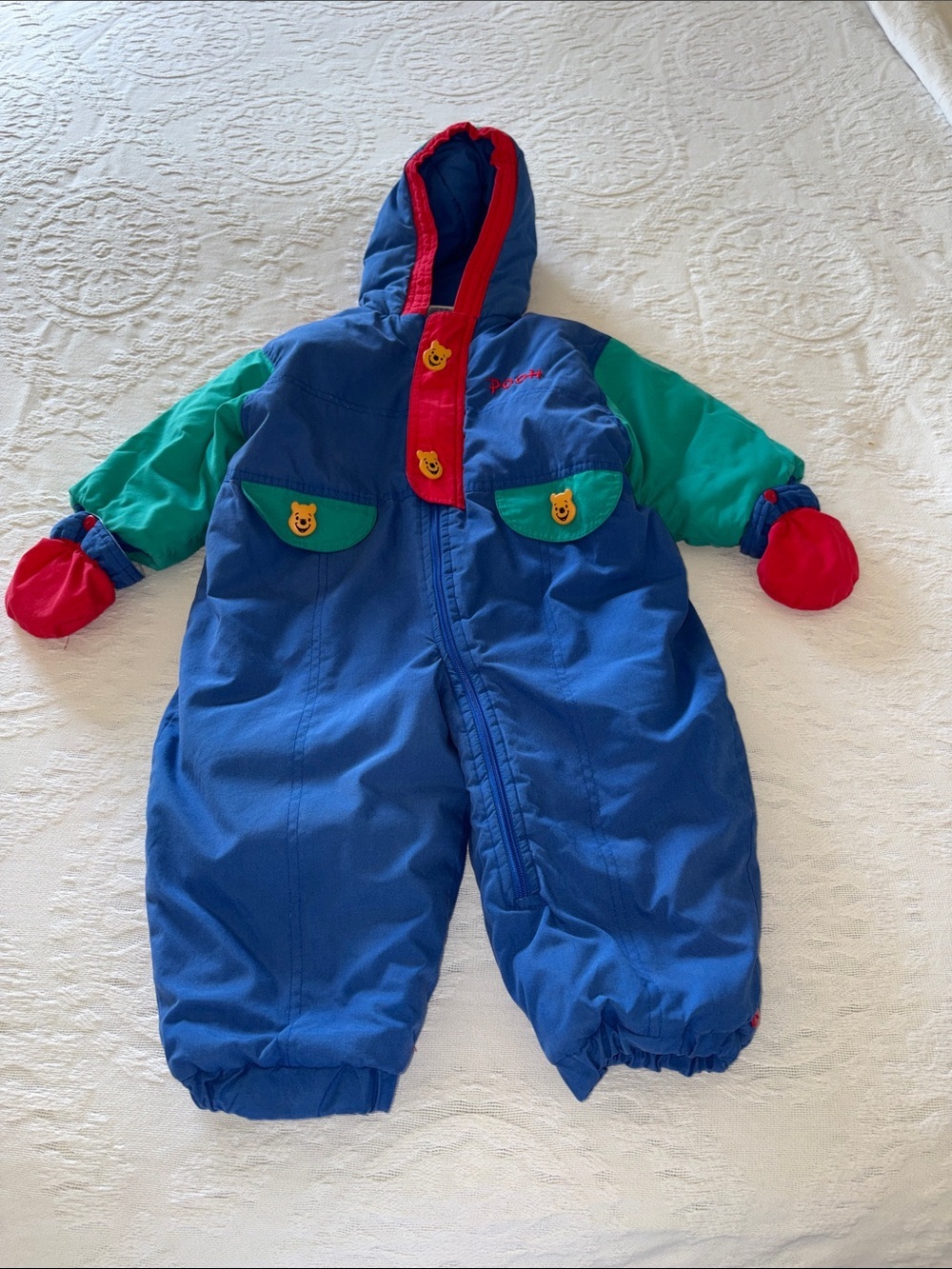 Vintage Pooh Unisex Colorful Snowsuit *Missing Booties* 24mo Damaged